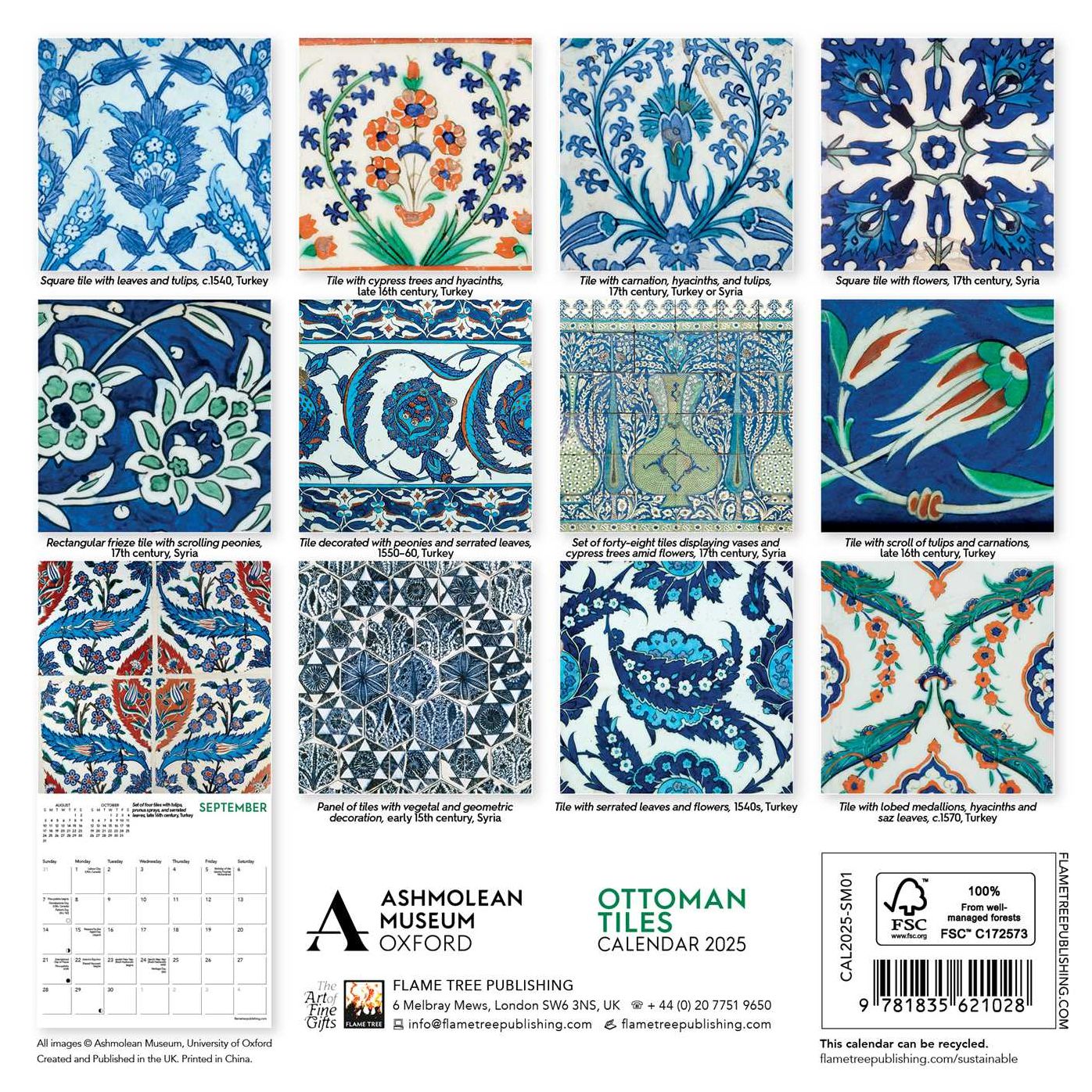 Ashmolean: Ottoman Tiles Mini Wall Calendar 2025 (Art Calendar)