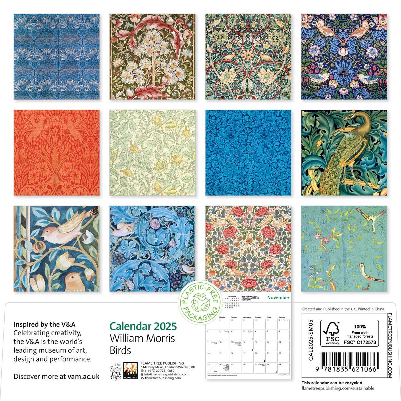 V&A: William Morris Birds Mini Wall Calendar 2025 (Art Calendar)