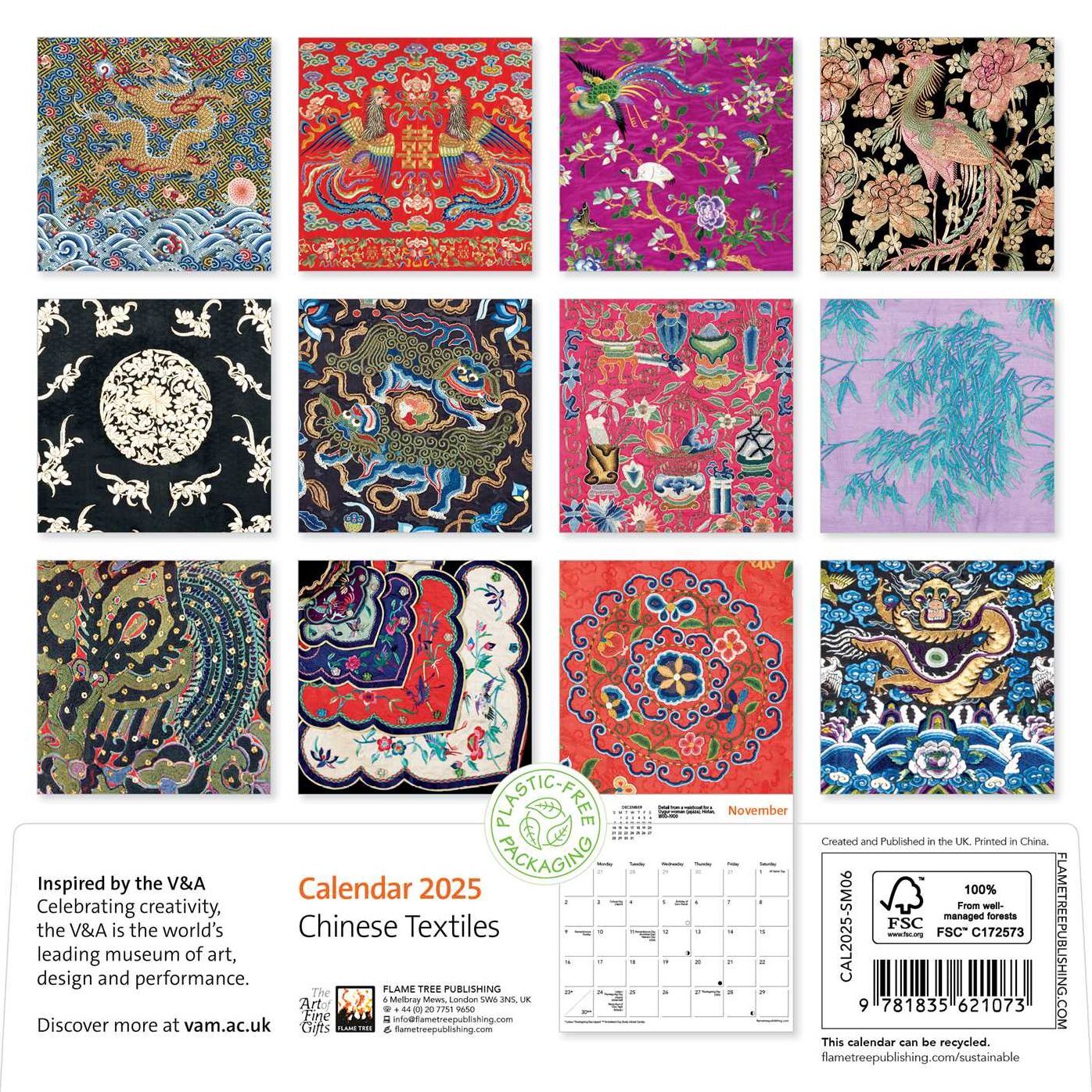 V&A: Chinese Textiles Mini Wall Calendar 2025 (Art Calendar)