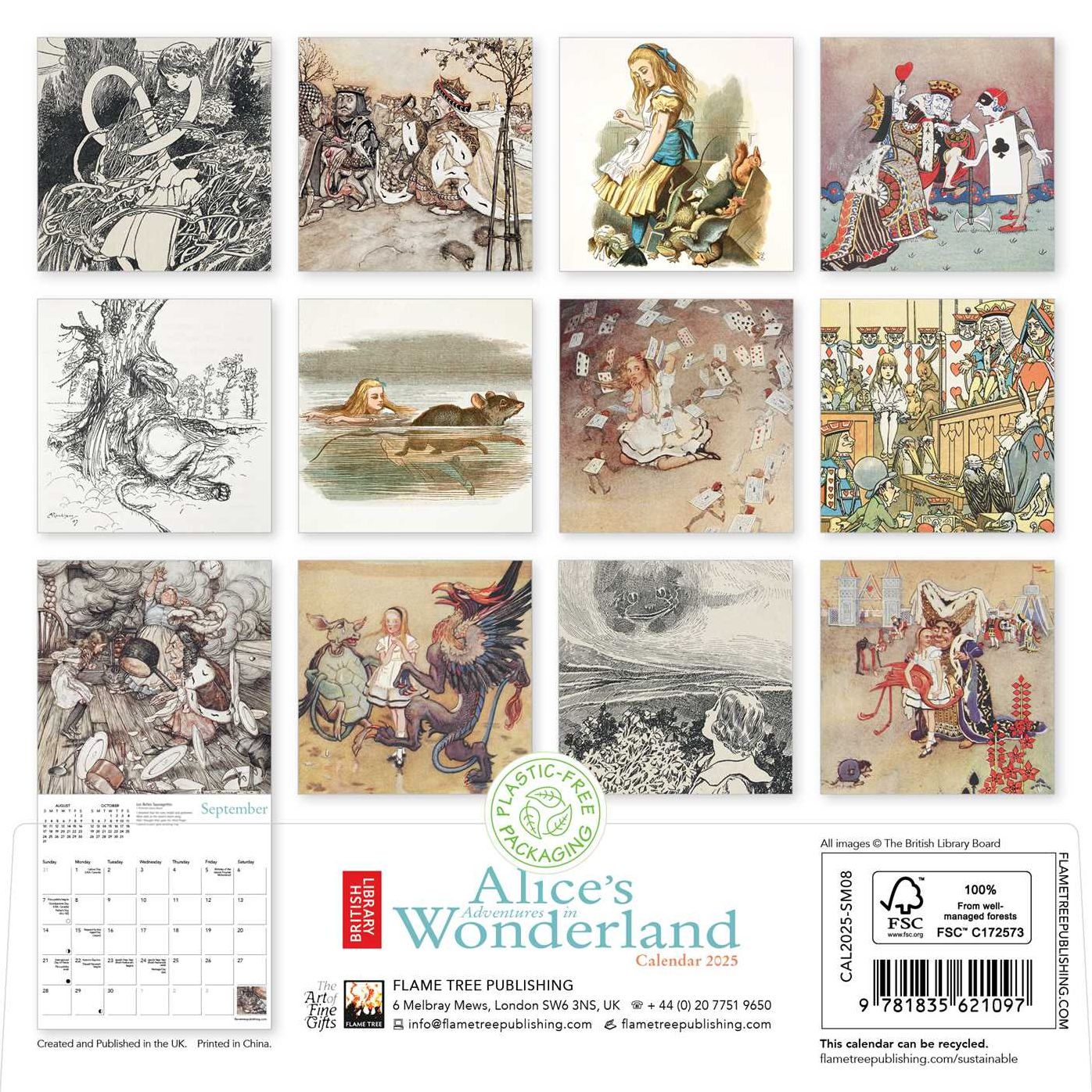 British Library: Alice's Adventures in Wonderland Mini Wall Calendar 2025 (Art Calendar)