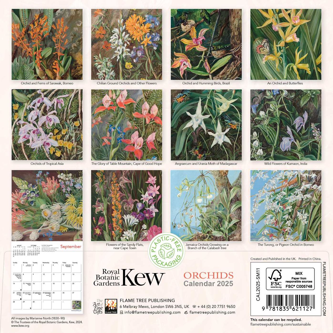 Kew Gardens: Orchids by Marianne North Mini Wall Calendar 2025 (Art Calendar)