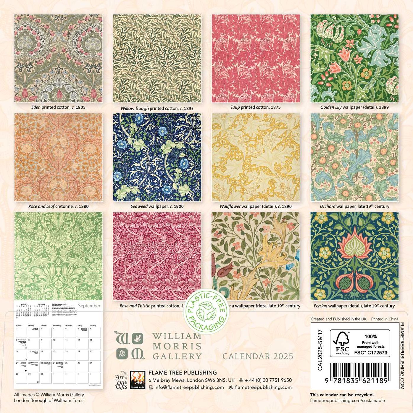William Morris Gallery Mini Wall Calendar 2025 (Art Calendar)
