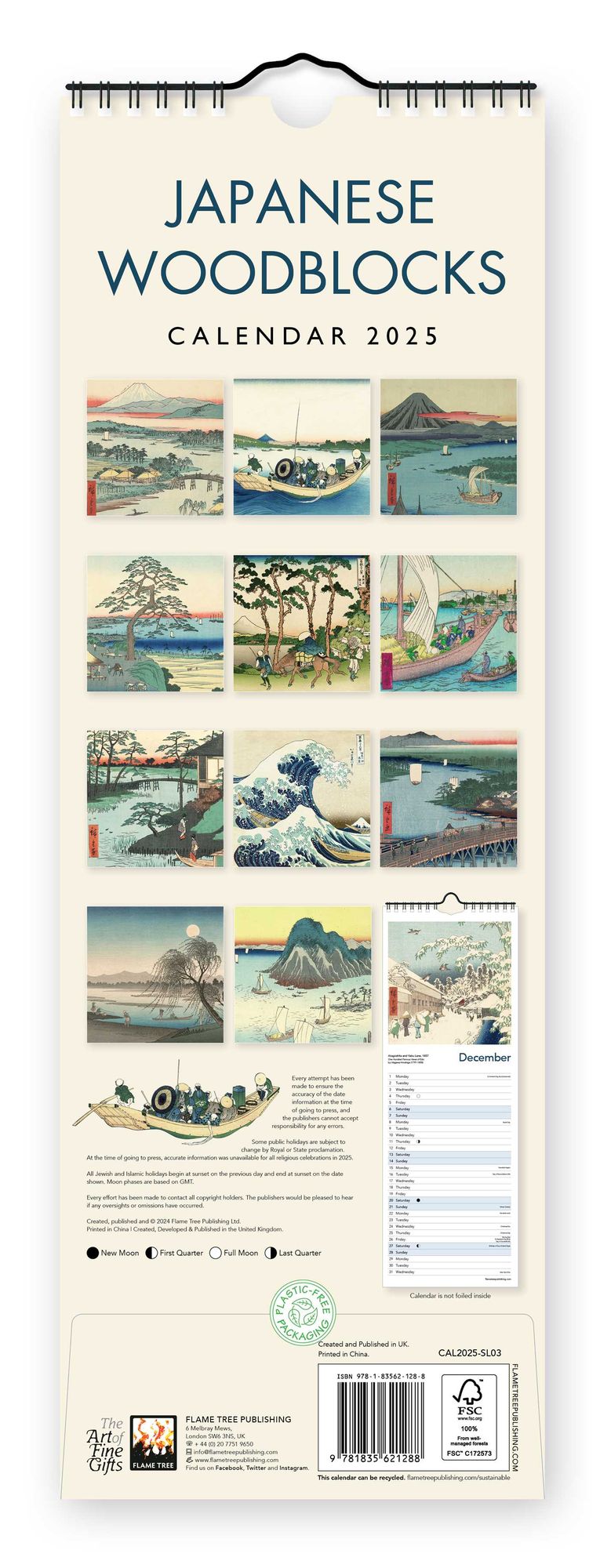 Japanese Woodblocks Slim Calendar 2025 (Art Calendar)