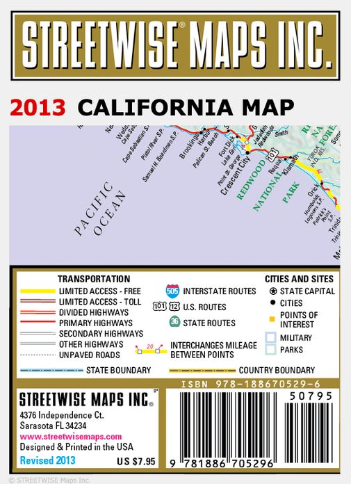 Streetwise California Map - Laminated State Road Map of California - Folding Pocket Size Travel Map (2015)