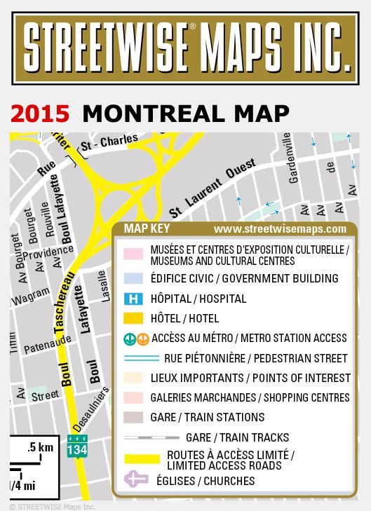 Streetwise Montreal Map - Laminated City Center Street Map of Montreal, Canada - Folding Pocket Size Travel Map With Metro (2015)