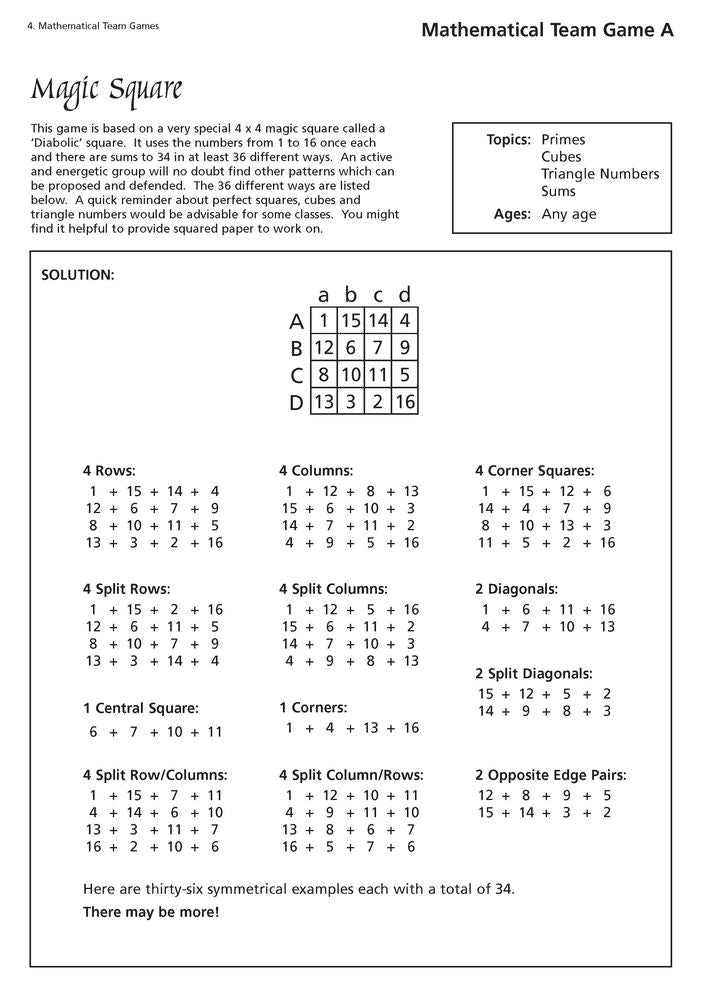Mathematical Team Games: Enjoyable activities to enhance the curriculum