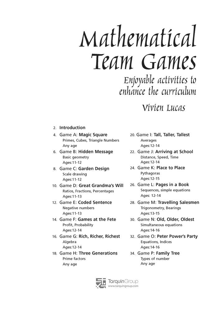 Mathematical Team Games: Enjoyable activities to enhance the curriculum