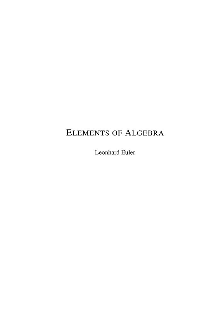 Elements of Algebra