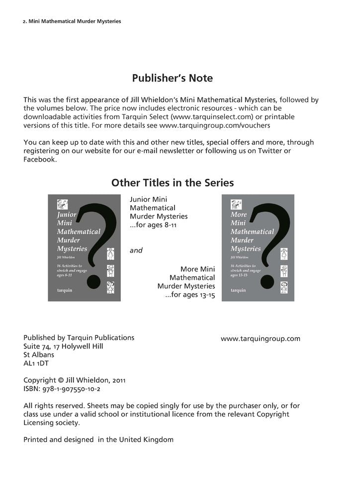 Mini Mathematical Murder Mysteries: Sixteen Activities to Stretch and Engage Ages 11-13