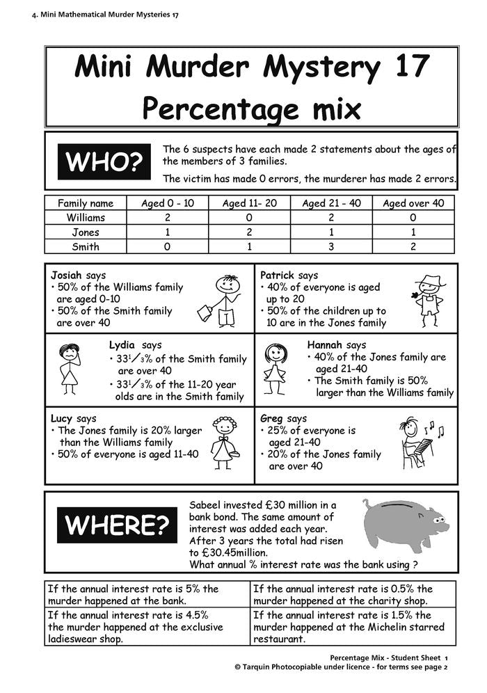 More Mini Mathematical Murder Mysteries: Sixteen Activities to Stretch and Engage Ages 13-15