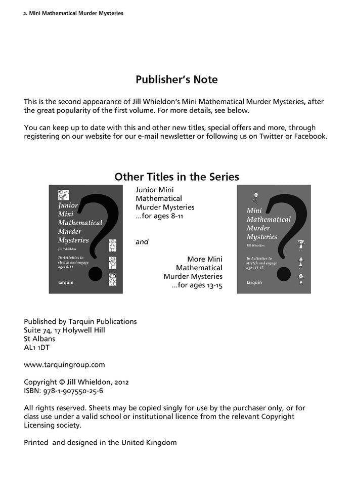 More Mini Mathematical Murder Mysteries: Sixteen Activities to Stretch and Engage Ages 13-15