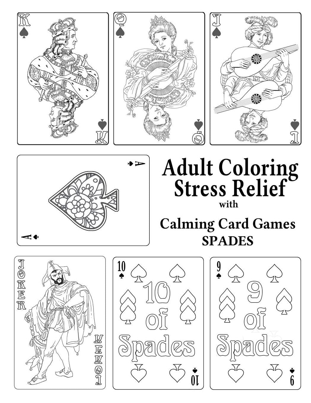 Adult Coloring Stress Relief with Calming Card Games: Spades