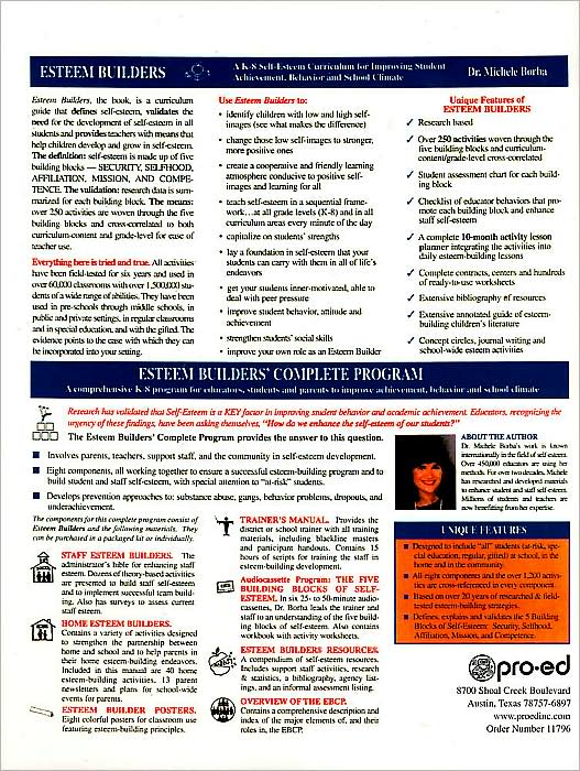 Esteem Builders: A K-8 Self Esteem Curriculum for Improving Student Achievement, Behavior and School Climate