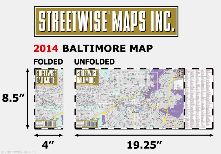 Streetwise Baltimore Map - Laminated City Center Street Map of Baltimore, Maryland - Folding Pocket Size Travel Map With Metro (2014)
