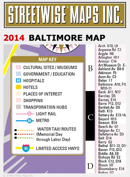 Streetwise Baltimore Map - Laminated City Center Street Map of Baltimore, Maryland - Folding Pocket Size Travel Map With Metro (2014)