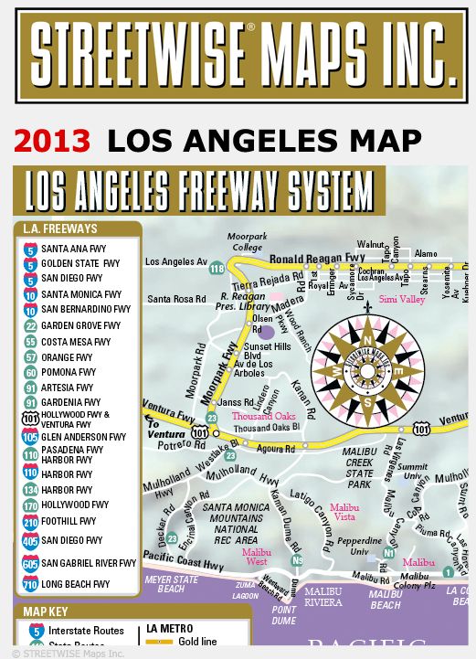 Streetwise Los Angeles Map - Laminated City Center Street Map of Los Angeles, California - Folding Pocket Size Travel Map With Metro (2014)