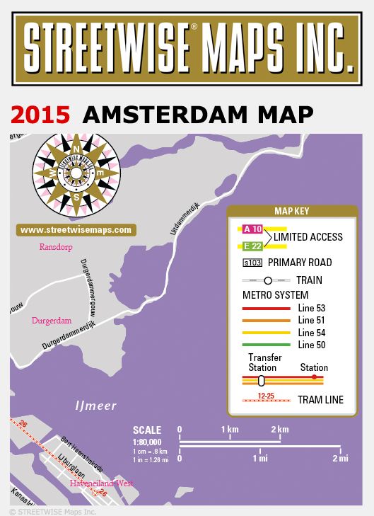 Streetwise Amsterdam Map - Laminated City Center Street Map of Amsterdam, Netherlands - Folding Pocket Size Travel Map With Metro (2015)