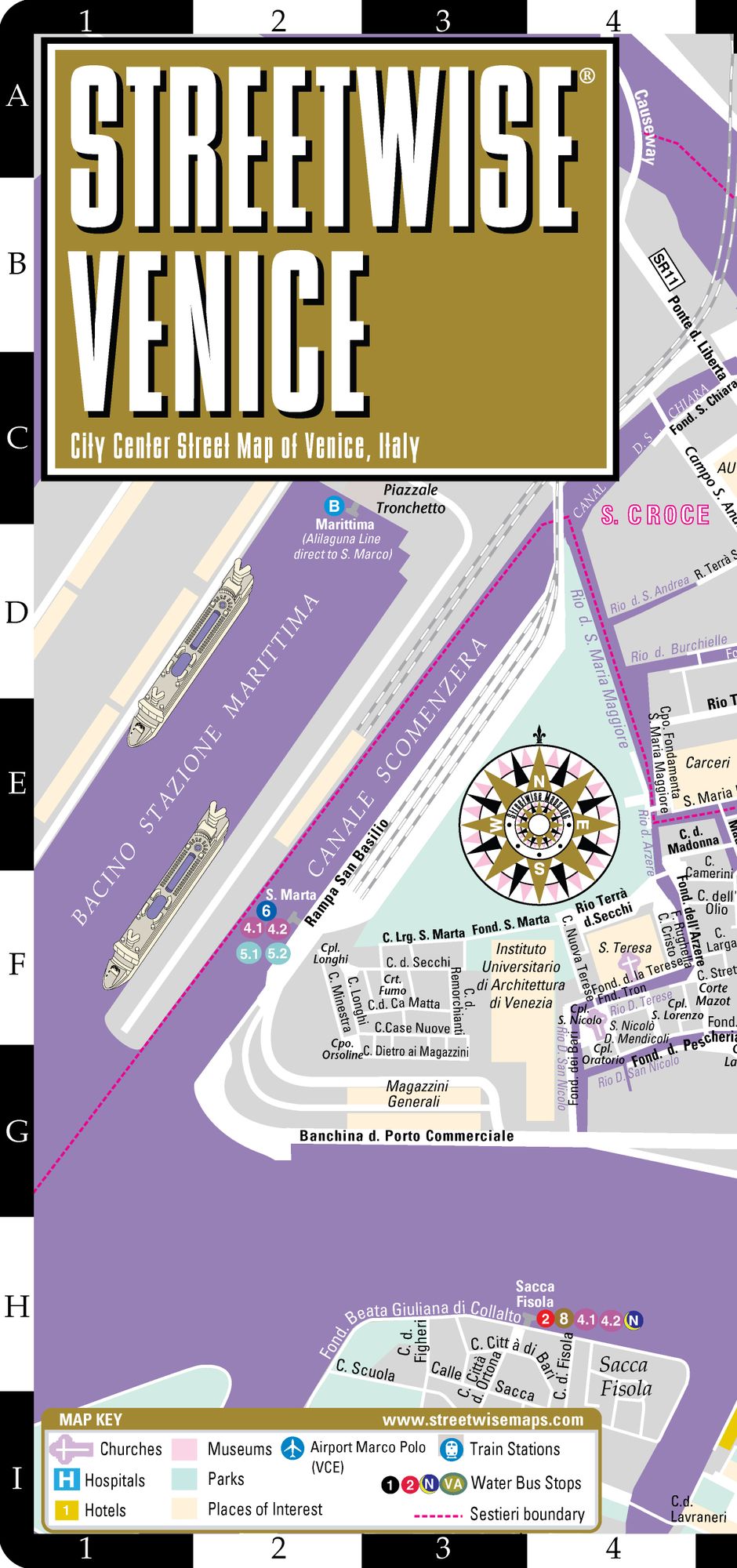Streetwise Venice Map - Laminated City Street Map of Venice, Italy - Folding pocket size travel map with water bus map (2015)