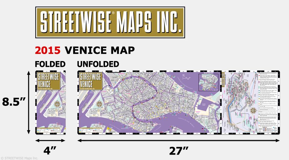 Streetwise Venice Map - Laminated City Street Map of Venice, Italy - Folding pocket size travel map with water bus map (2015)