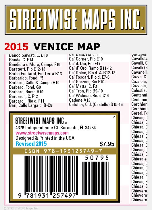 Streetwise Venice Map - Laminated City Street Map of Venice, Italy - Folding pocket size travel map with water bus map (2015)