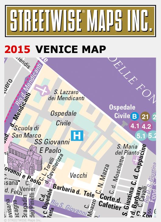 Streetwise Venice Map - Laminated City Street Map of Venice, Italy - Folding pocket size travel map with water bus map (2015)