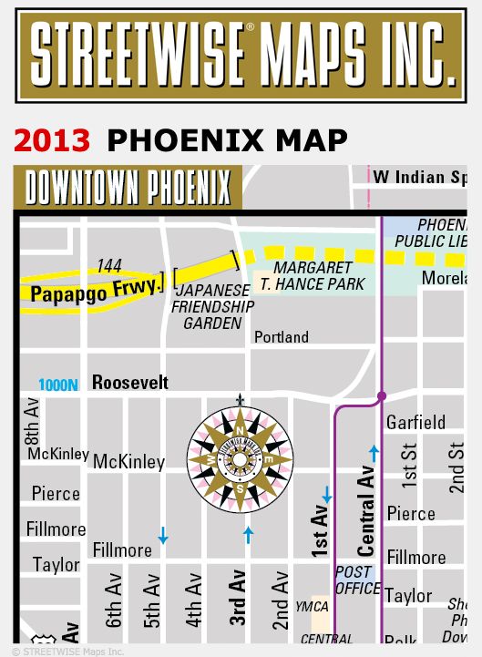 Streetwise Phoenix Map - Laminated City Center Street Map of Phoenix, Arizona - Folding Pocket Size Travel Map With Metro Light Rail & Scottsdale (2013)