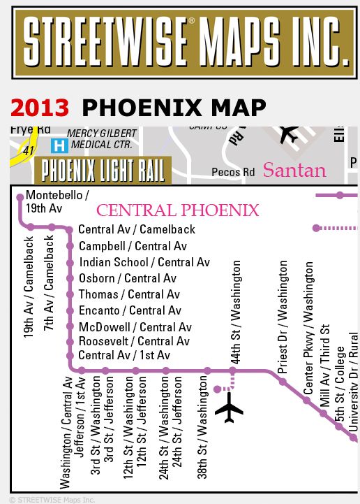 Streetwise Phoenix Map - Laminated City Center Street Map of Phoenix, Arizona - Folding Pocket Size Travel Map With Metro Light Rail & Scottsdale (2013)