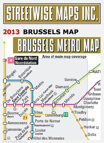 Streetwise Brussels Map - Laminated City Center Street Map of Brussels, Belgium - Folding Pocket Size Travel Map With Metro (2015)