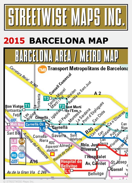 Streetwise Barcelona Map - Laminated City Center Street Map of Barcelona, Spain - Folding Pocket Size Travel Map With Metro (2015)