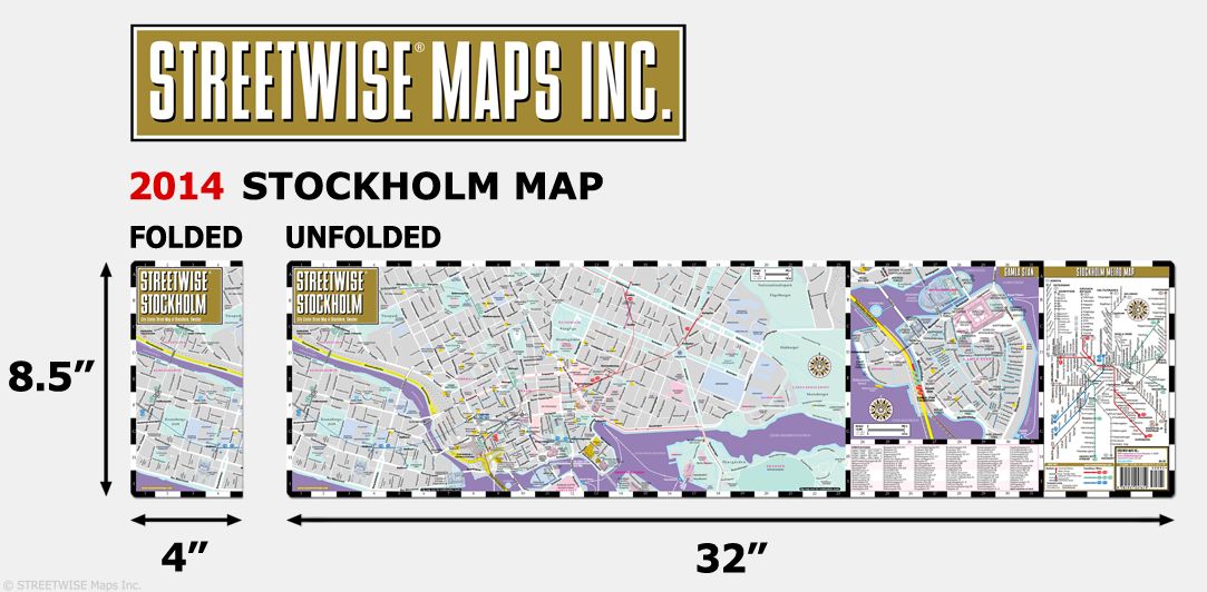 Streetwise Stockholm Map - Laminated City Center Street Map of Stockholm, Sweden - Folding Pocket Size Travel Map With Metro (2014)