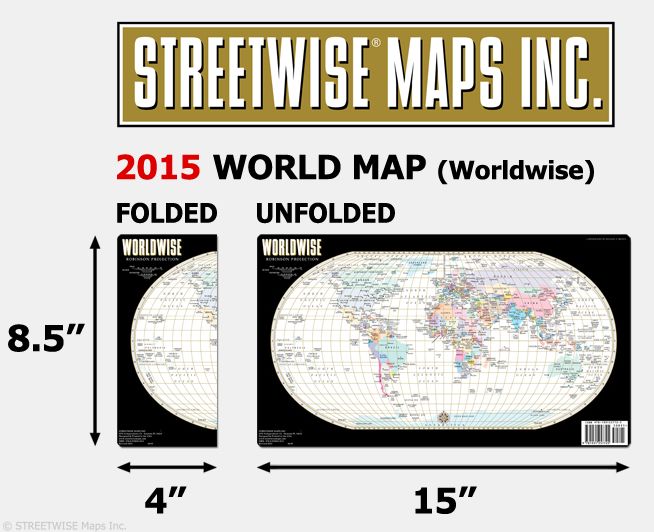 Streetwise World Map - Laminated Map of the World - Folding Pocket Size Travel Map (2015)