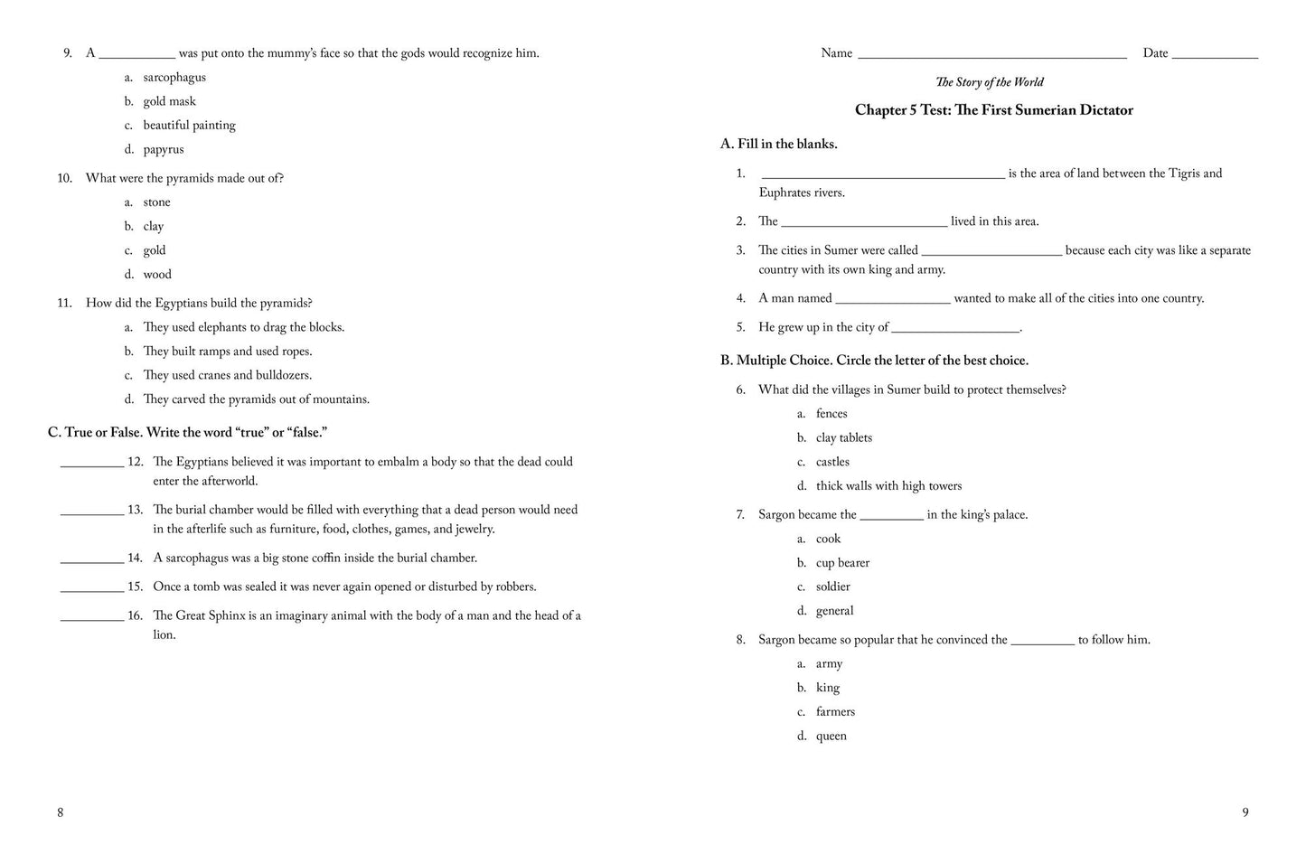 The Story of the World: History for the Classical Child: Tests for Volume 1: Ancient Times