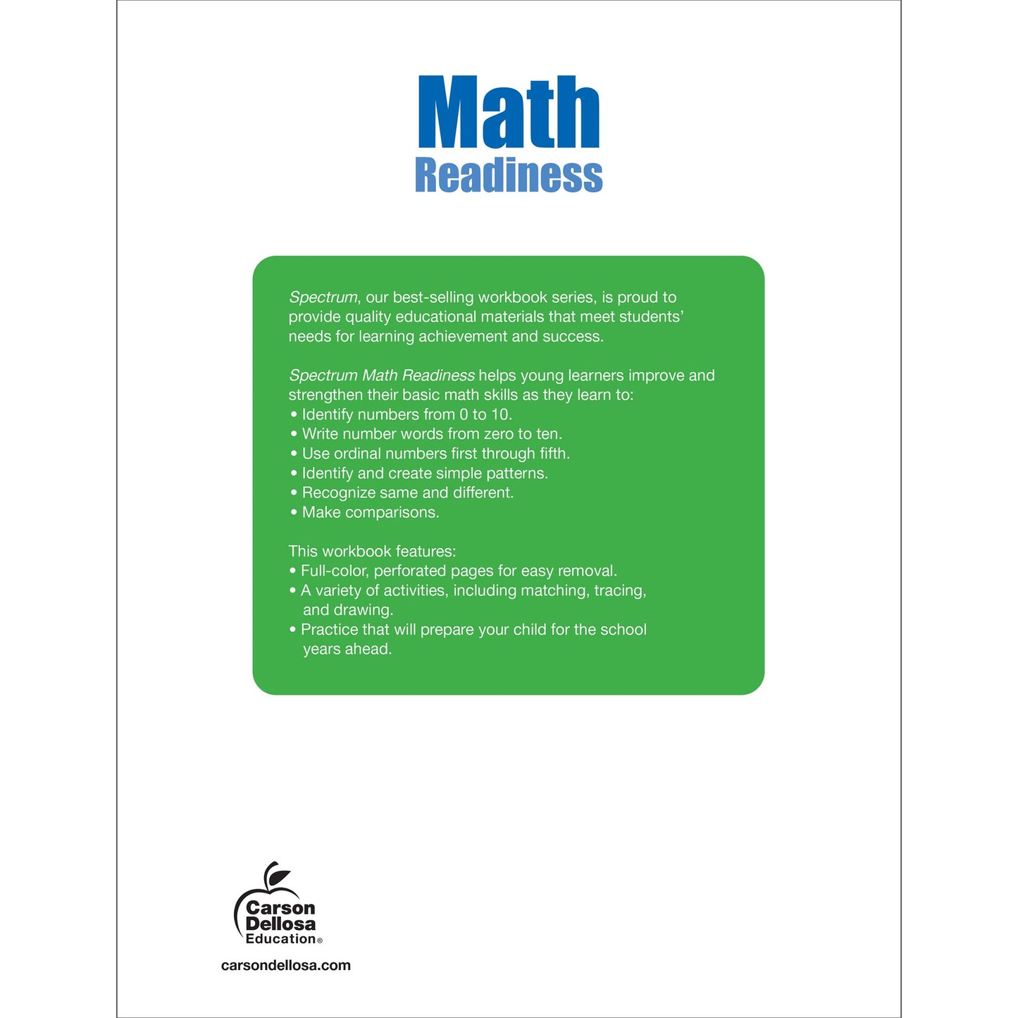 Spectrum Math Readiness, Grade Pre K
