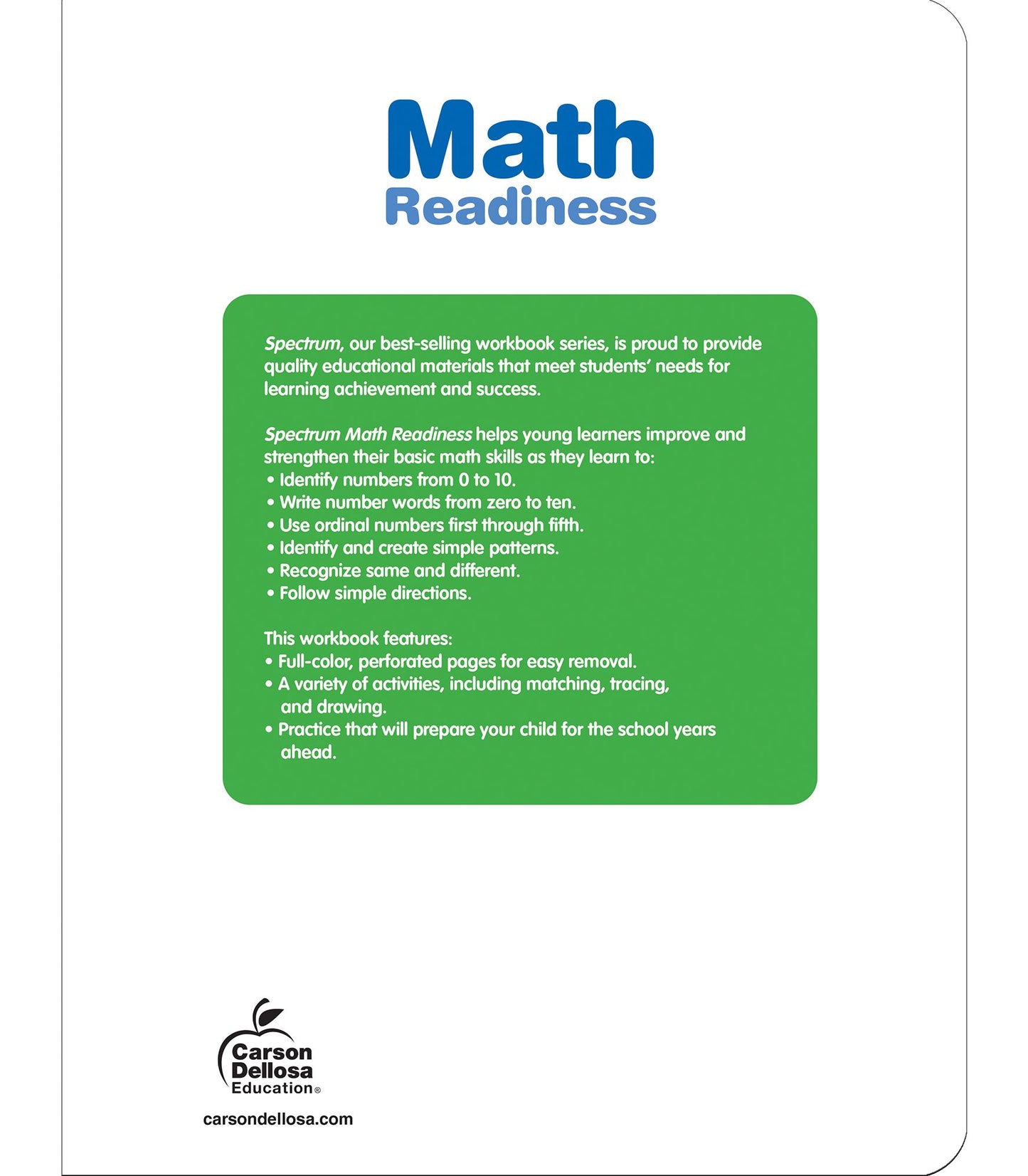 Spectrum Math Readiness, Grade Pre K