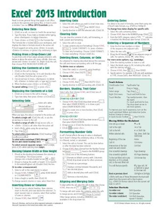 Microsoft Excel 2013 Introduction Quick Reference Guide (Cheat Sheet of Instructions, Tips & Shortcuts - Laminated Card)