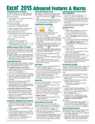 Microsoft Excel 2013 Advanced & Macros Quick Reference Guide (Cheat Sheet of Instructions, Tips & Shortcuts - Laminated Card)