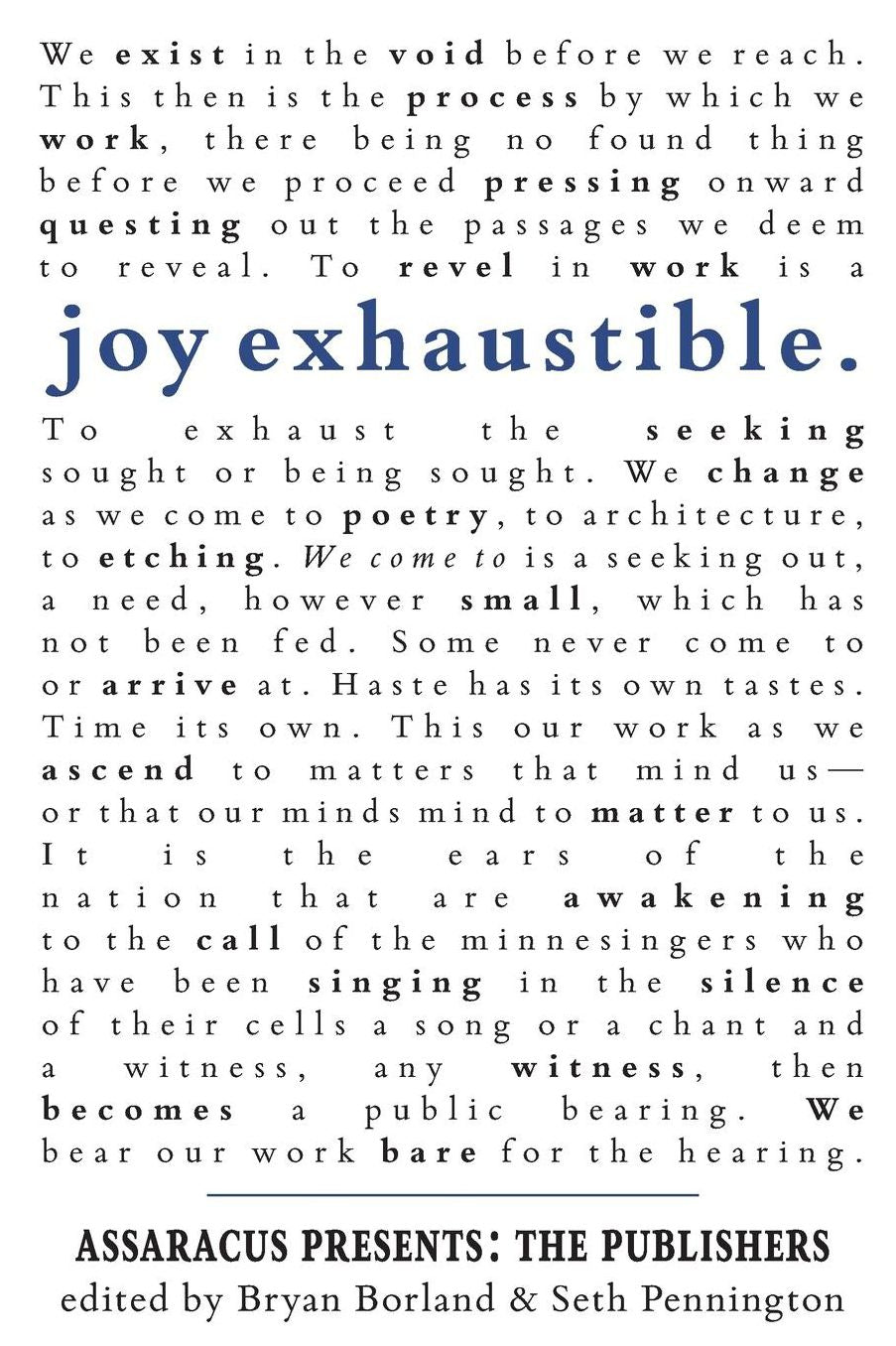 Joy Exhaustible: Assaracus Presents The Publishers
