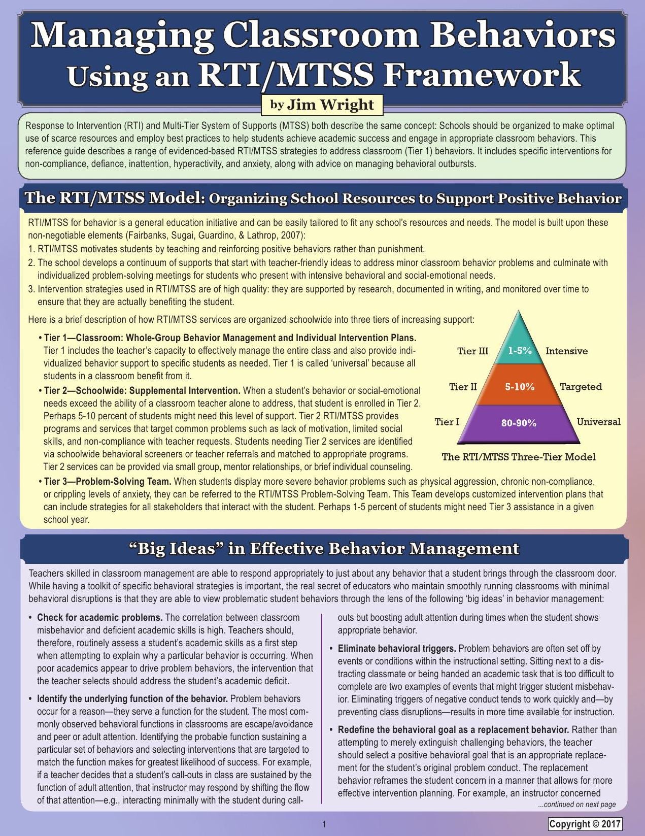 Managing Classroom Behaviors Using an RTI/MTSS Framework