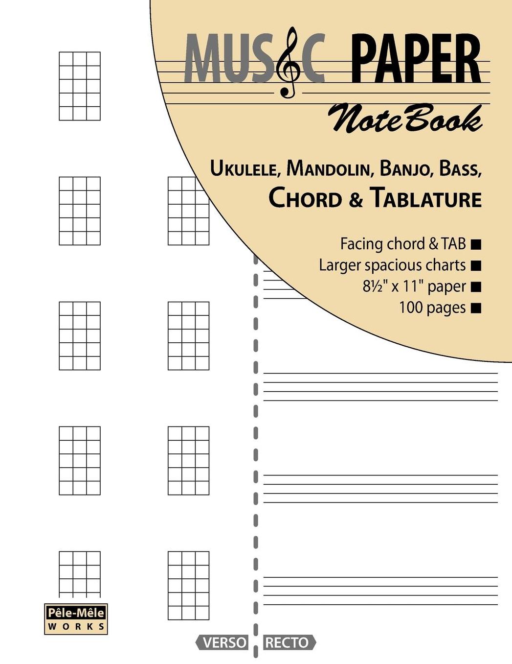 MUSIC PAPER NoteBook - Ukulele, Mandolin, Banjo, Bass, Chord & Tablature