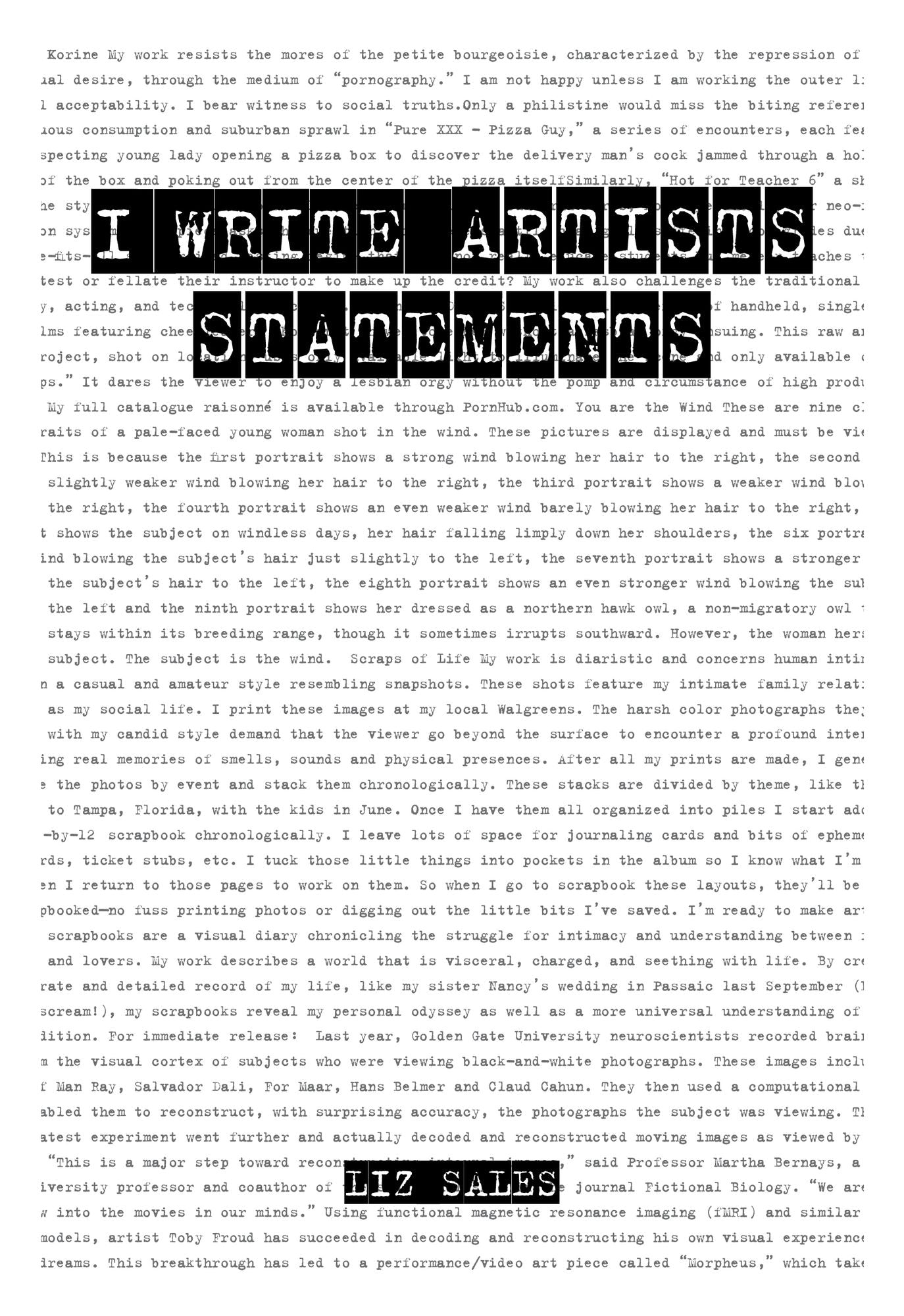 I Write Artist Statements