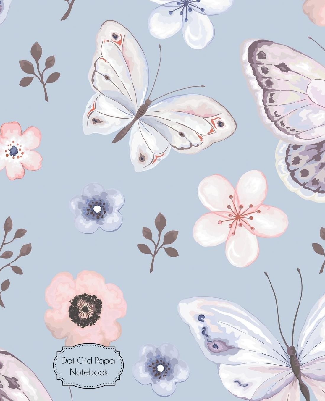 Dot Grid Paper Notebook: Floral Butterfly: 7.5 x 9.5 Dot Grid Journal, 170 Pages