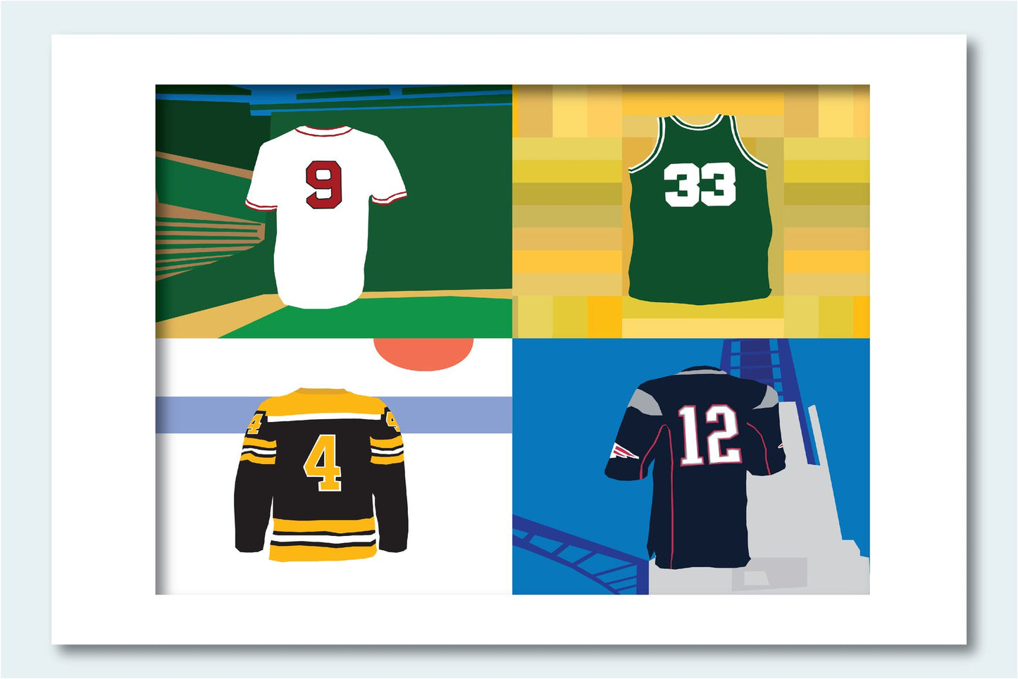 Boston Jerseys Matted Print, 16 X 20