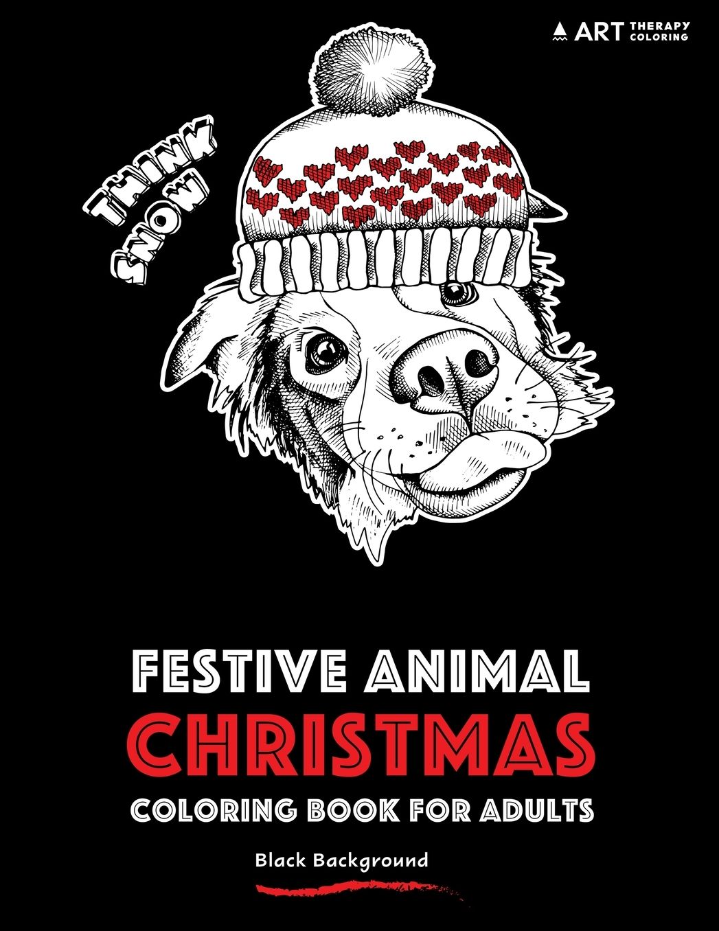 Festive Animal Christmas Coloring Book For Adults: Black Background
