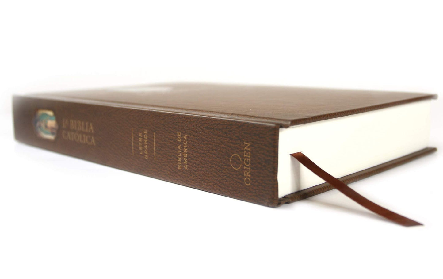 La Biblia Católica: Edición letra grande. Tapa dura, marrón, con Virgen de Guada lupe en cubierta / Catholic Bible. Hard Cover, brown, with Virgen