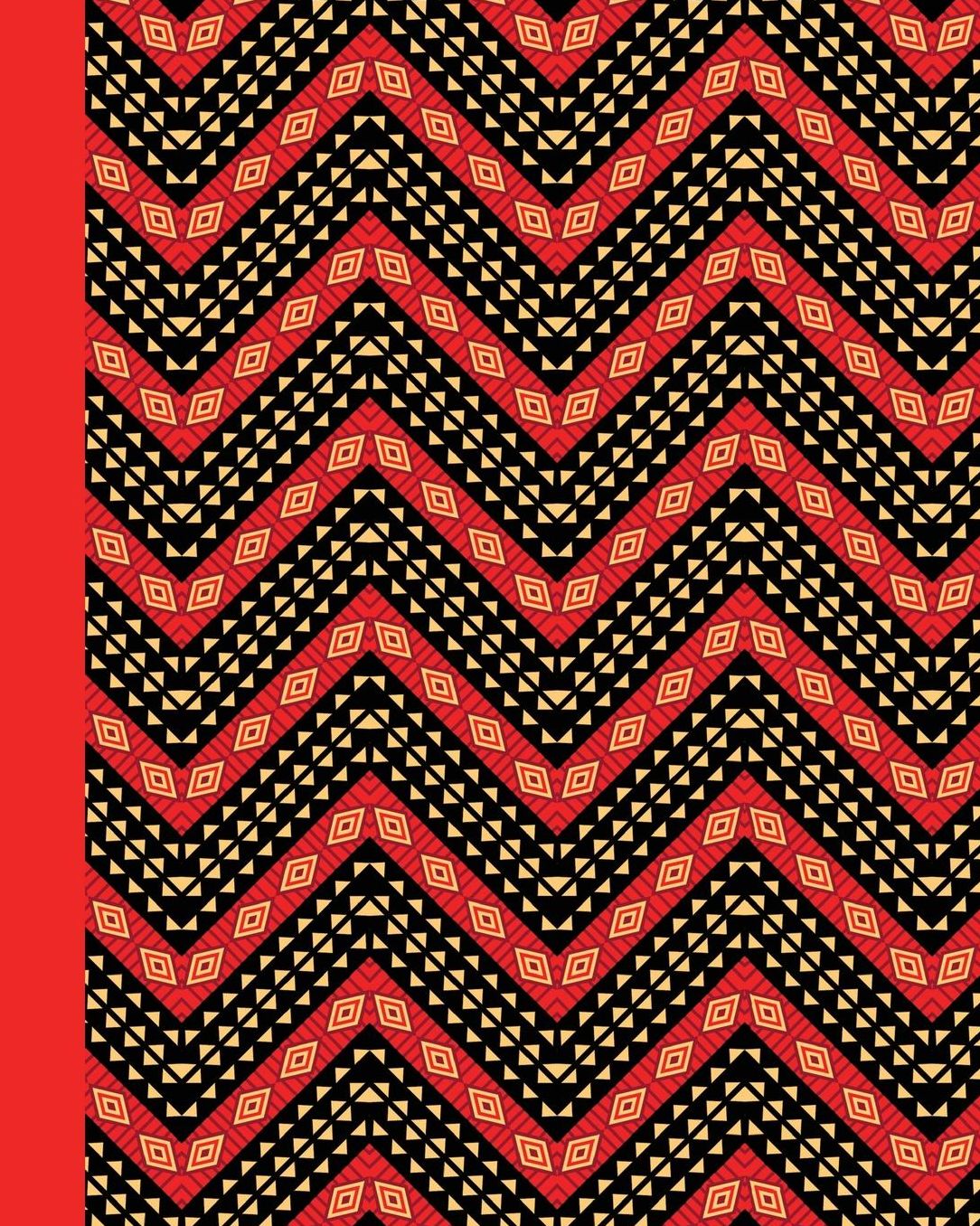 Sketch Journal: African Pattern (Red) 8x10 - Pages Are Lightly Lined with Extra Wide Right Margins for Sketching, Drawing, and Writing