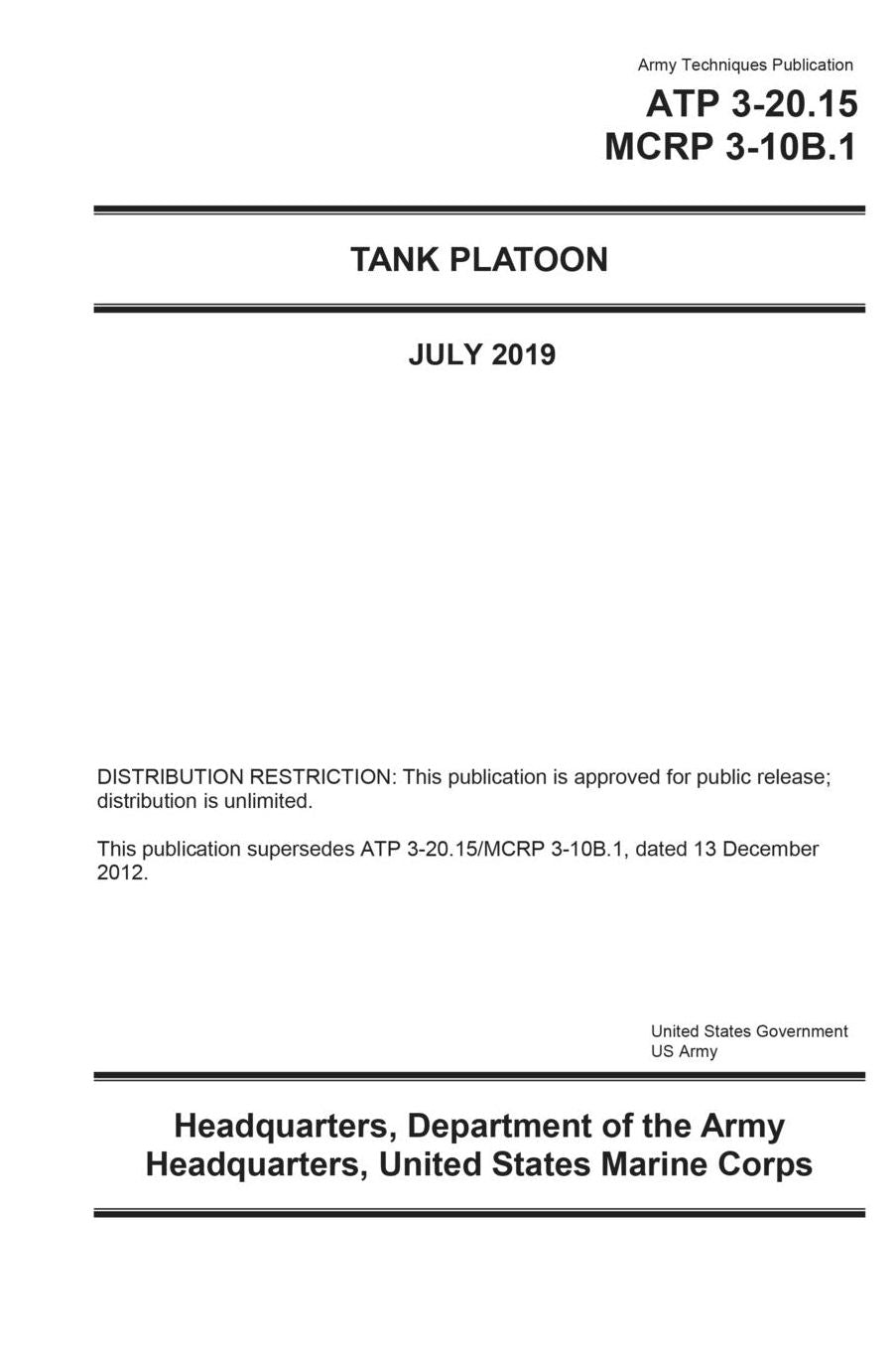 Army Techniques Publication ATP 3-20.15 MCRP 3-10B.1 Tank Platoon July 2019