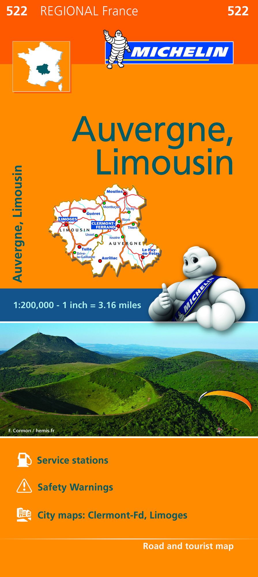 Michelin Regional Maps: France: Auvergne, Limousin Map 522
