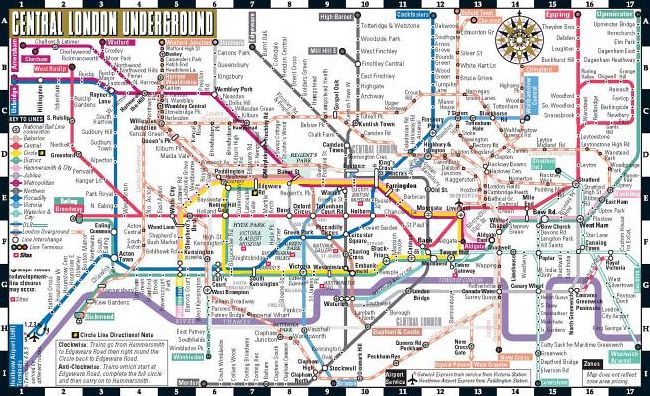 Streetwise London Underground Map - Laminated Map of the London Underground, England