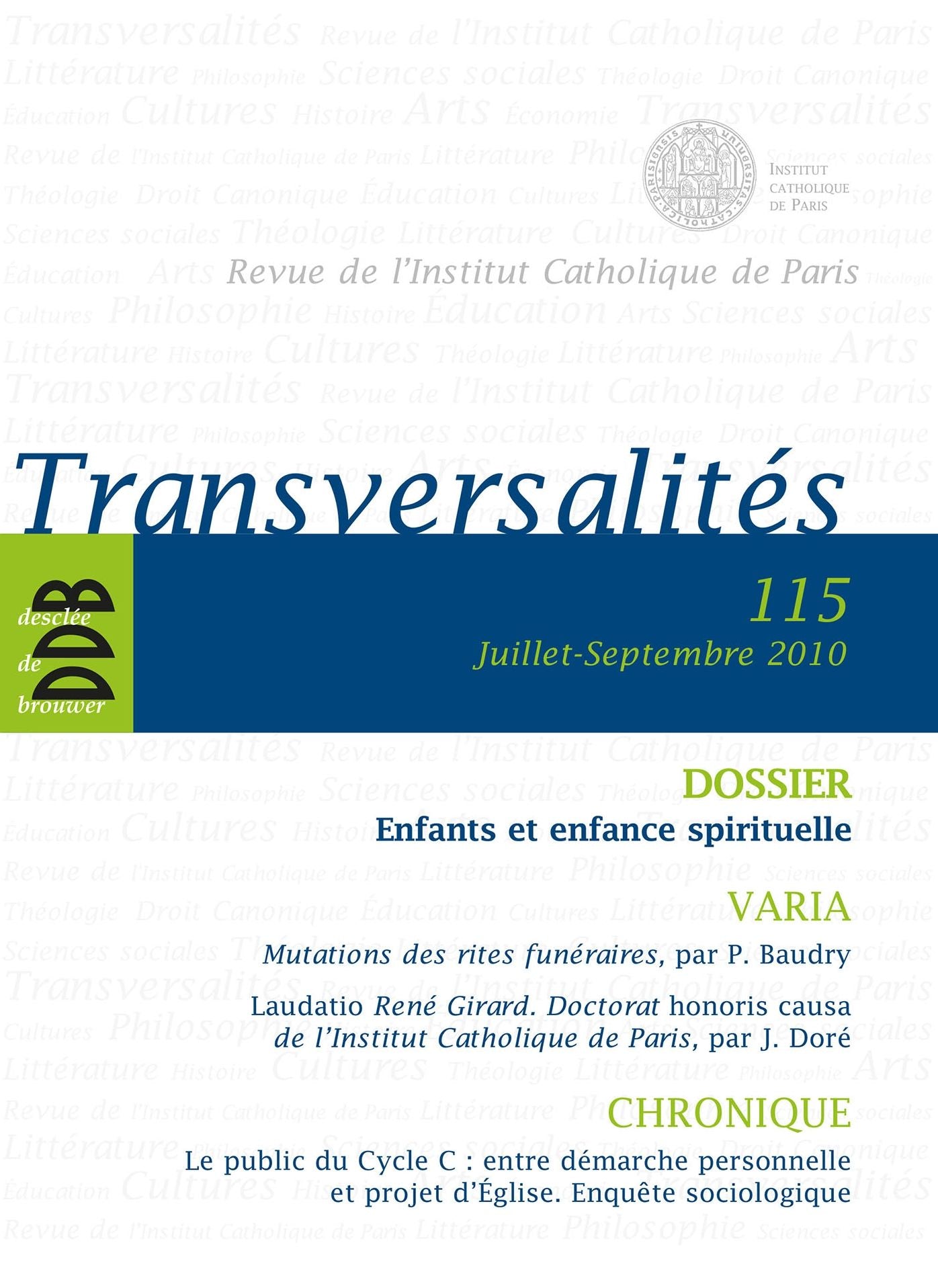 Transversalités, Nº 115, Juillet-sept: Enfants et enfance spirituelle