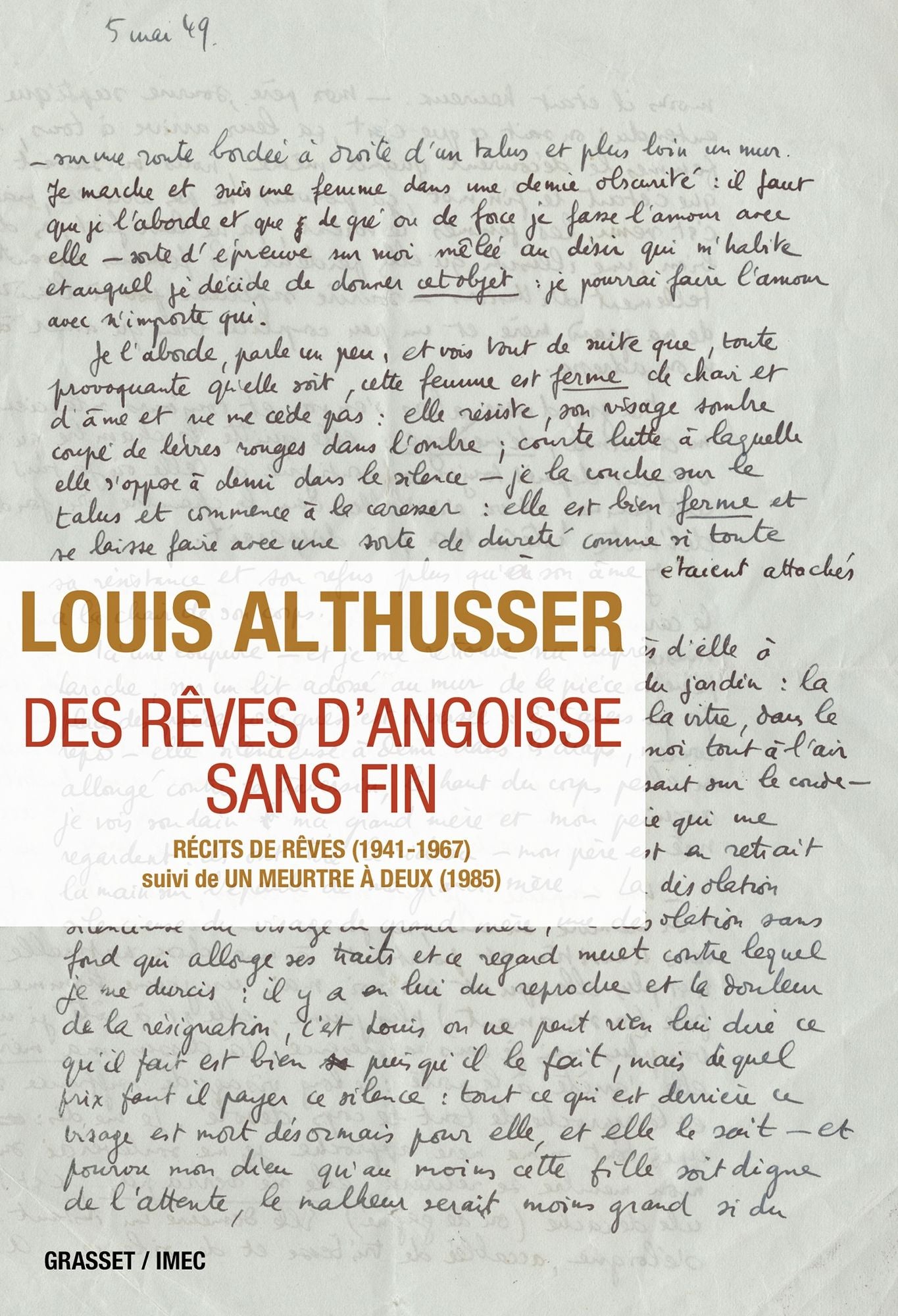 Des rêves d'angoisse sans fin: Récits de rêves (1941-1967) suivi de Un meurtre à deux (1985) - IMEC